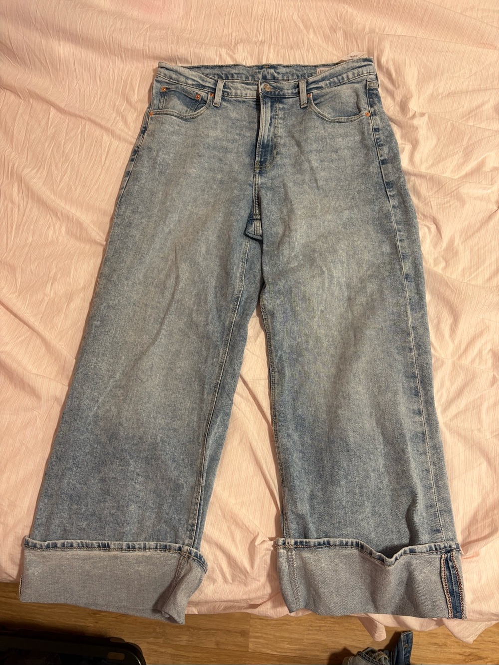 GAP Light Blue Wide Leg Jeans with Cuffed Hem